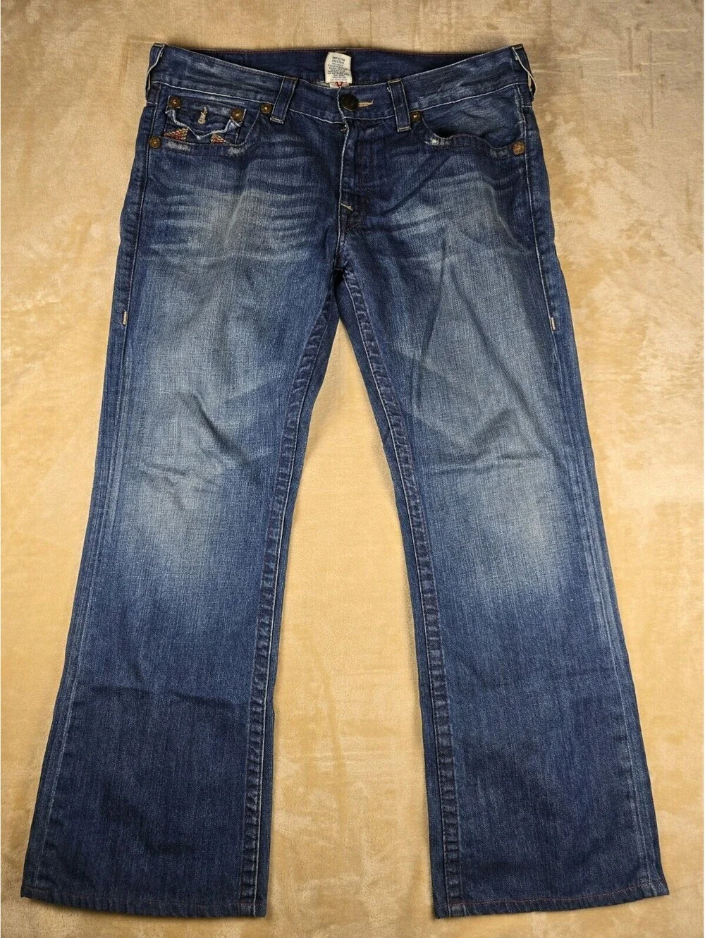 True Religion Men's Billy Flap Pocket Blue Denim Bootcut Size 36 (Actual40)